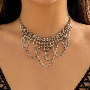 Hollow-out Alloy Moon Cross Tassel Punk Style Wholesale Fashion Necklace