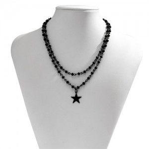 Punk Style Black Beads Chain Star Pendant Two-layers Wholesale Fashion Necklace