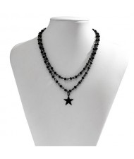 Punk Style Black Beads Chain Star Pendant Two-layers Wholesale Fashion Necklace
