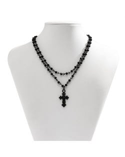 Punk Style Black Beads Chain Star Pendant Two-layers Wholesale Fashion Necklace