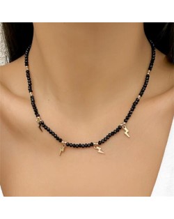 Punk Style Black Beads Chain Cross Pendant Two-layers Wholesale Fashion Necklace