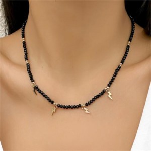 Beads Chain Lighting Pendants Simple Design Wholesale Fashion Necklace - Black