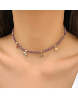 Beads Chain Star Pendants Simple Design Wholesale Fashion Necklace - Black