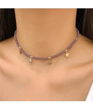 Beads Chain Star Pendants Simple Design Wholesale Fashion Necklace - Purple