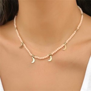 Beads Chain Moon Pendants Simple Design Wholesale Fashion Necklace - Beige