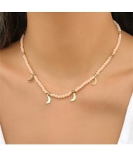 Beads Chain Moon Pendants Simple Design Wholesale Fashion Necklace - Beige