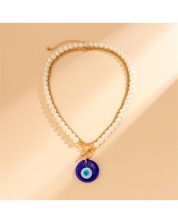 Vintage Rope and Alloy Chain Blue Round Eye Pendants Simple Wholesale Fashion Necklace