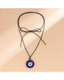 Elegant Pearl Chain Blue Round Eye Pendant Two-layers Wholesale Fashion Necklace