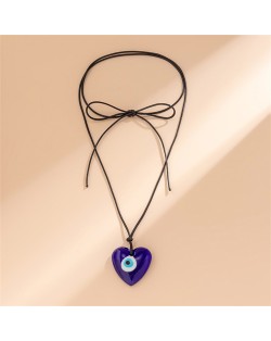 Classic Blue Color Eye Pendant Bowknot Wholesale Black Rope Necklace - Round