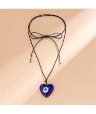 Classic Blue Color Eye Pendant Bowknot Wholesale Black Rope Necklace - Round