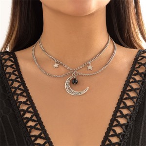 Unique Design Star and Moon Pendant Tassel Fashion Statement Necklace