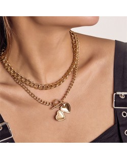Hip-hop Style Cross and Heart Pendants Multi-layers Alloy Necklace - Golden