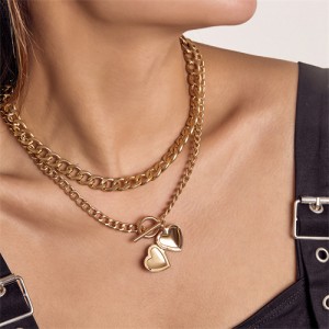 Hip-hop Style Cross and Heart Pendants Multi-layers Alloy Necklace - Golden