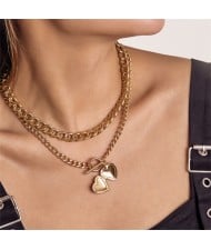 Hip-hop Style Cross and Heart Pendants Multi-layers Alloy Necklace - Golden
