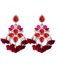 Bohemian Fashion Rhinestone Flower Tassel Unique Women Wholesale Costume Earrings - Red