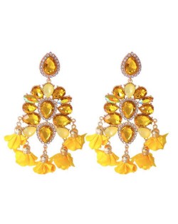 Bohemian Fashion Rhinestone Flower Tassel Unique Women Wholesale Costume Earrings - Yellow