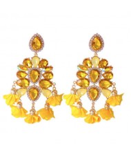 Bohemian Fashion Rhinestone Flower Tassel Unique Women Wholesale Costume Earrings - Yellow
