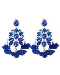 Bohemian Fashion Rhinestone Flower Tassel Unique Women Wholesale Costume Earrings - Blue