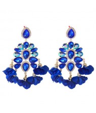 Bohemian Fashion Rhinestone Flower Tassel Unique Women Wholesale Costume Earrings - Blue