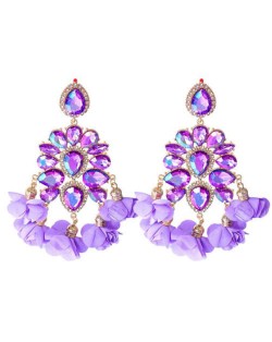 Bohemian Fashion Rhinestone Flower Tassel Unique Women Wholesale Costume Earrings - Violet