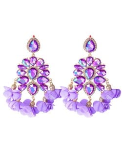 Bohemian Fashion Rhinestone Flower Tassel Unique Women Wholesale Costume Earrings - Violet
