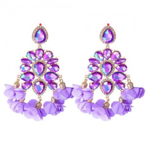 Bohemian Fashion Rhinestone Flower Tassel Unique Women Wholesale Costume Earrings - Violet