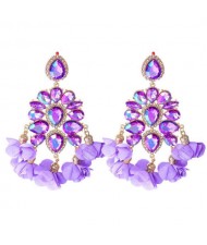 Bohemian Fashion Rhinestone Flower Tassel Unique Women Wholesale Costume Earrings - Violet