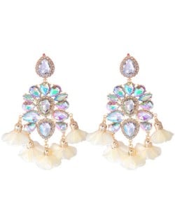 Bohemian Fashion Rhinestone Flower Tassel Unique Women Wholesale Costume Earrings - White