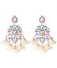 Bohemian Fashion Rhinestone Flower Tassel Unique Women Wholesale Costume Earrings - White