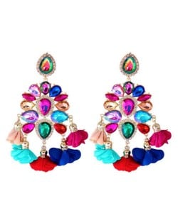 Bohemian Fashion Rhinestone Flower Tassel Unique Women Wholesale Costume Earrings - Multicolor