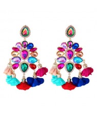 Bohemian Fashion Rhinestone Flower Tassel Unique Women Wholesale Costume Earrings - Multicolor