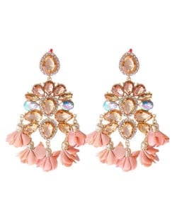 Bohemian Fashion Rhinestone Flower Tassel Unique Women Wholesale Costume Earrings - Champagne