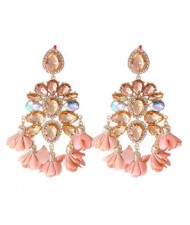 Bohemian Fashion Rhinestone Flower Tassel Unique Women Wholesale Costume Earrings - Champagne