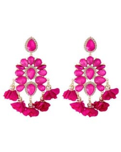 Bohemian Fashion Rhinestone Flower Tassel Unique Women Wholesale Costume Earrings - Rose