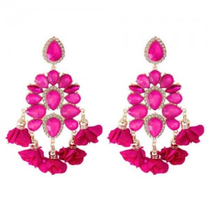 Bohemian Fashion Rhinestone Flower Tassel Unique Women Wholesale Costume Earrings - Rose