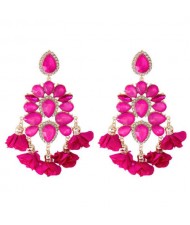 Bohemian Fashion Rhinestone Flower Tassel Unique Women Wholesale Costume Earrings - Rose