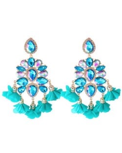 Bohemian Fashion Rhinestone Flower Tassel Unique Women Wholesale Costume Earrings - Teal