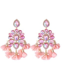 Bohemian Fashion Rhinestone Flower Tassel Unique Women Wholesale Costume Earrings - Pink