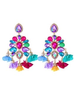 Bohemian Fashion Rhinestone Flower Tassel Unique Women Wholesale Costume Earrings - Pink