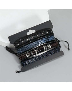 Punk Style Multilayers Wave Rivets Decorated Man Wholesale Leather Bracelet