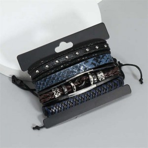Punk Style Multilayers Wave Rivets Decorated Man Wholesale Leather Bracelet