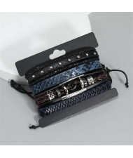 Punk Style Multilayers Wave Rivets Decorated Man Wholesale Leather Bracelet