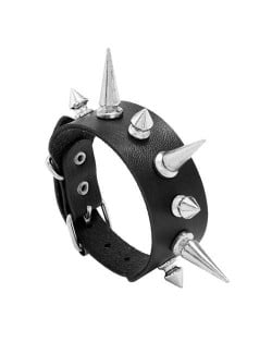 Cool Punk Style Alloy Pointed Rivet Wholesale Fashion Man Leather Bracelet