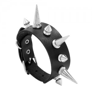Cool Punk Style Alloy Pointed Rivet Wholesale Fashion Man Leather Bracelet