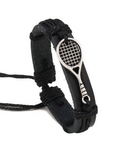 Mini Tennis Racket Decorated Black Leather Wholesale Fashion Man Bracelet