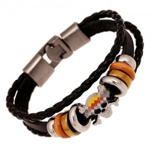 Unique Alloy Skull Embellished Design Hip-pop Style Man Leather Bracelet