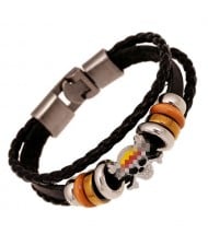 Unique Alloy Skull Embellished Design Hip-pop Style Man Leather Bracelet