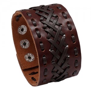Vintage Style Handmade Weaving Man Wide Version Wholesale Leather Bangle - Brown