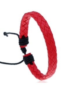 Rhombus Weaving Simple Design Adjustable Wholesale Leather Bracelet - Red