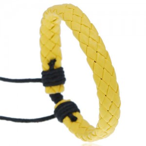 Rhombus Weaving Simple Design Adjustable Wholesale Leather Bracelet - Yellow